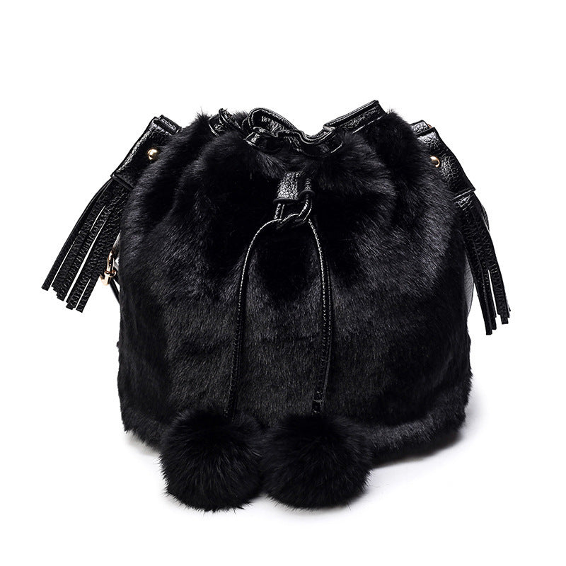 Sac seau à cordon de serrage en peluche léopard vintage mode automne hiver 