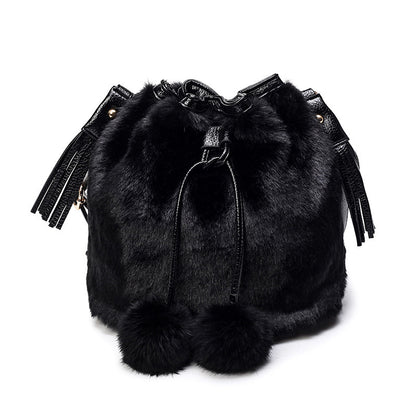 Sac seau à cordon de serrage en peluche léopard vintage mode automne hiver 