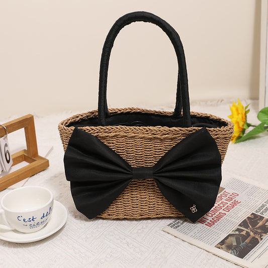 Bohemian Bow Straw Woven Handbag