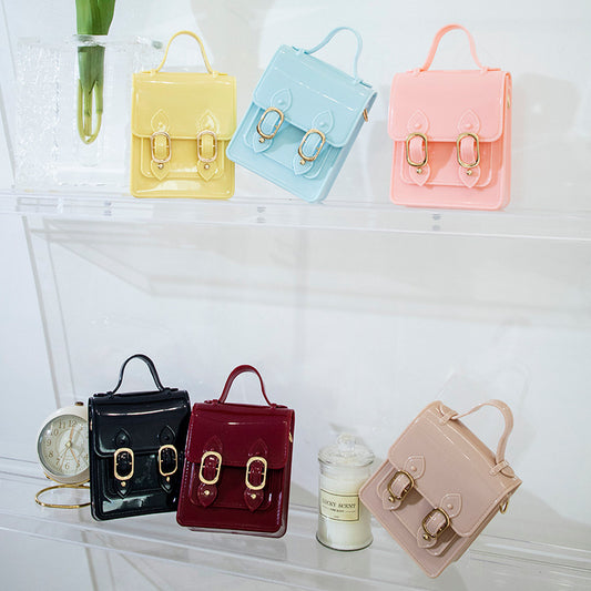 Women Fashion Solid Color PVC Silicone Square Mini Chain Crossbody Bag