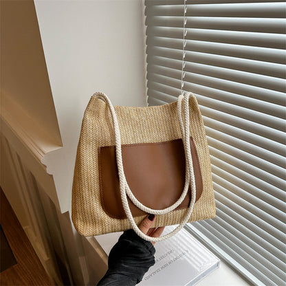 Women Summer Simple Straw Woven Large Capacity Shoulder Tote Bag