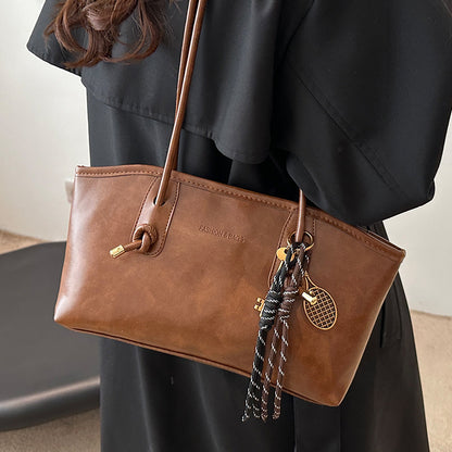 Women Casual Solid Color Baseball Pendant Large Capacity Tote Bag