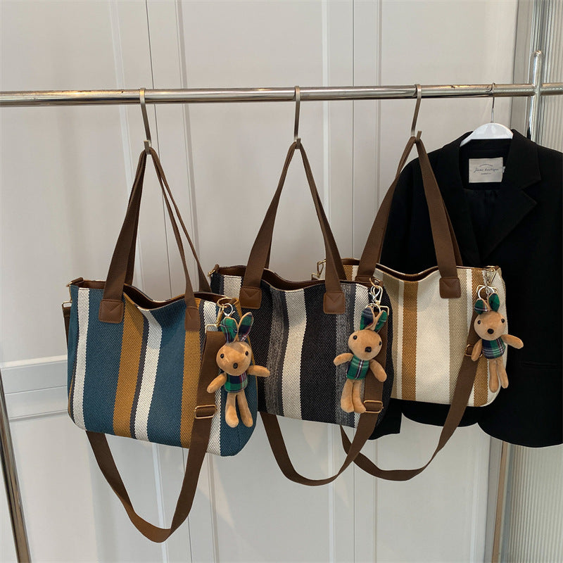 Women'S Fashion Stripe Large Capacity Canvas Tote Bag