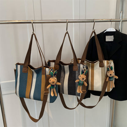Women'S Fashion Stripe Large Capacity Canvas Tote Bag
