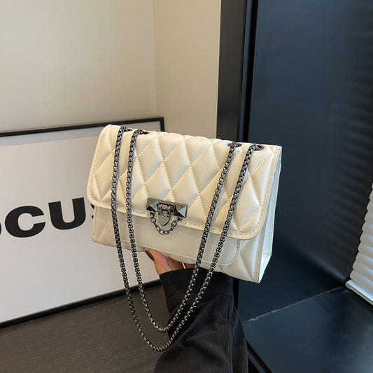 Women Fashion Casual Solid Color Rhombus Square Chain Shoulder Bag