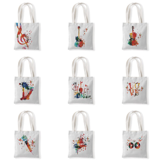 Women Fashion Guitar Music Notes Canvas Tote Bag