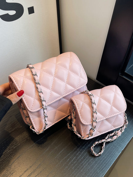 Women Fashion Casual Solid Color Rhomboid Chain Crossbody Bag
