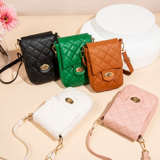 Women Vintage Flap Buckle Design Solid Color PU Crossbody Bag