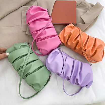 Women Casual Crease Design Solid Color PU Underarm Bag