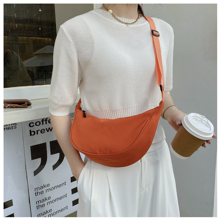 Women Fashion Casual Solid Color Canvas Zipper One Shoulder Crossbody Bag