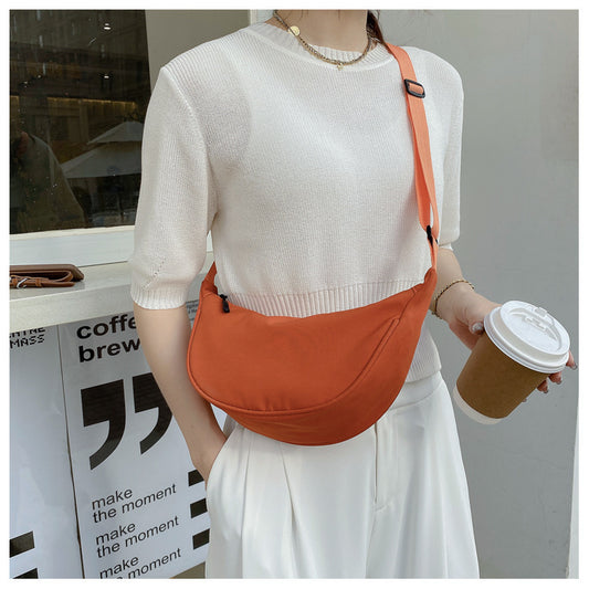 Women Fashion Casual Solid Color Canvas Zipper One Shoulder Crossbody Bag