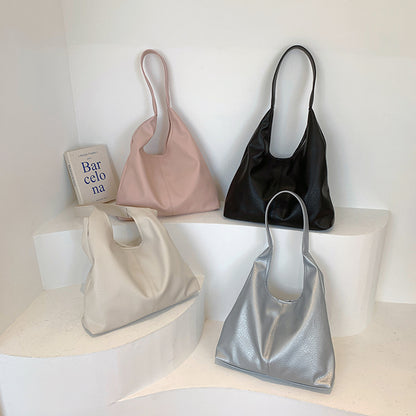 Summer Women Fashionable Solid Color Large Capacity PU Tote Bag