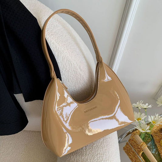Sac à bandoulière en cuir verni uni tendance pour femme 