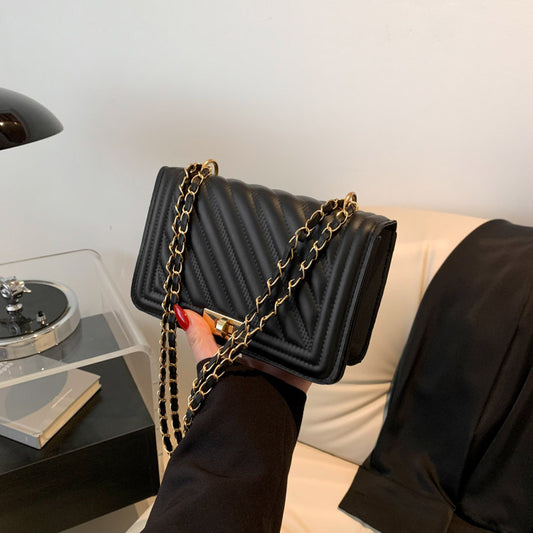 Women Pu Leather Qulited Square Mini Fashion Chain Crossbody Bag