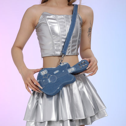 Sac à bandoulière en denim pour guitare, style créatif 
