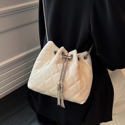 Sac seau à bandoulière décontracté à carreaux de couleur unie pour femmes