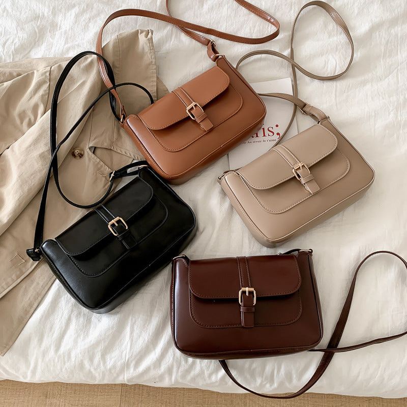 Simple Solid Color Clap Shoulder Bag