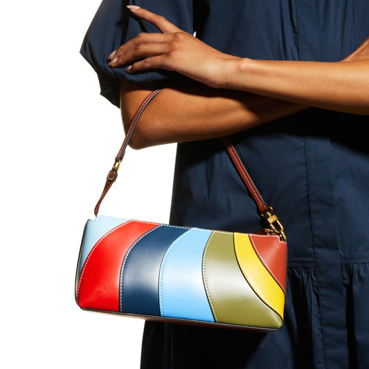 Women Fashion Casual PU Rainbow Stripe Color Blocking Clutch Bag