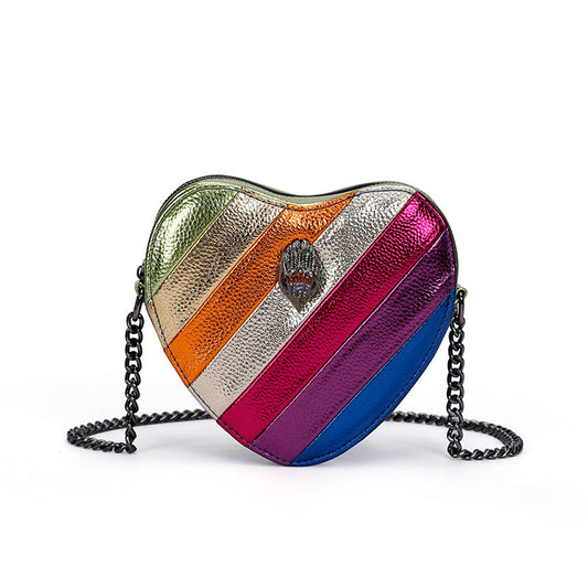 Sac à bandoulière multicolore à chaîne et cœurs pour femme, idéal pour la Saint-Valentin 
