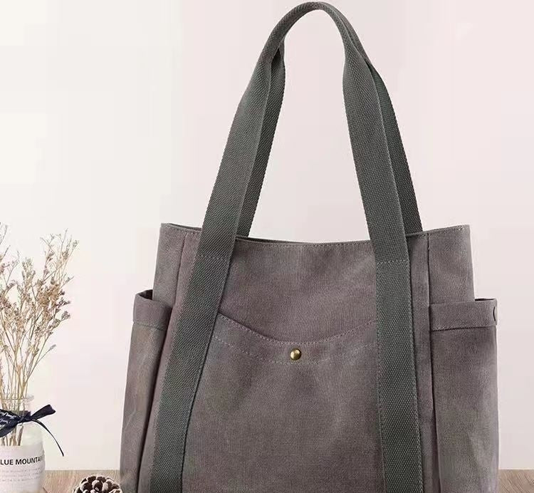 Women Casual Solid Color Large Capacity Clutch One Shoulder Tote Canvas Bag
