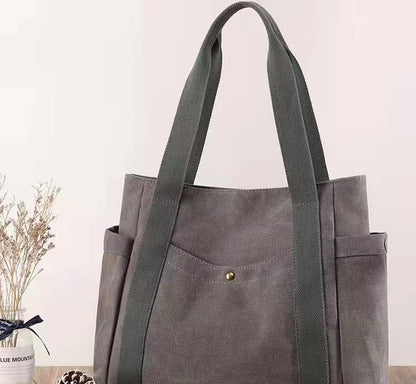 Women Casual Solid Color Large Capacity Clutch One Shoulder Tote Canvas Bag
