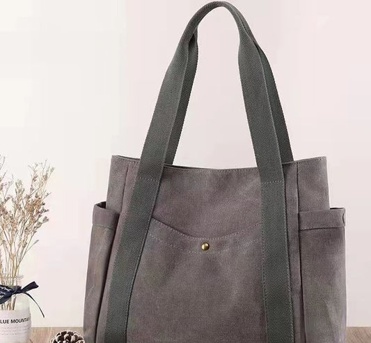 Women Casual Solid Color Large Capacity Clutch One Shoulder Tote Canvas Bag