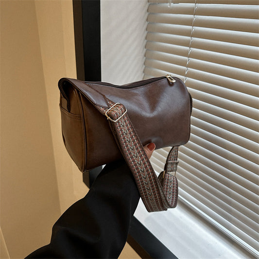 Women Fashion Retro Solid Color Baguette Shoulder Bag