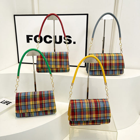 Sac à bandoulière carré à carreaux vintage 