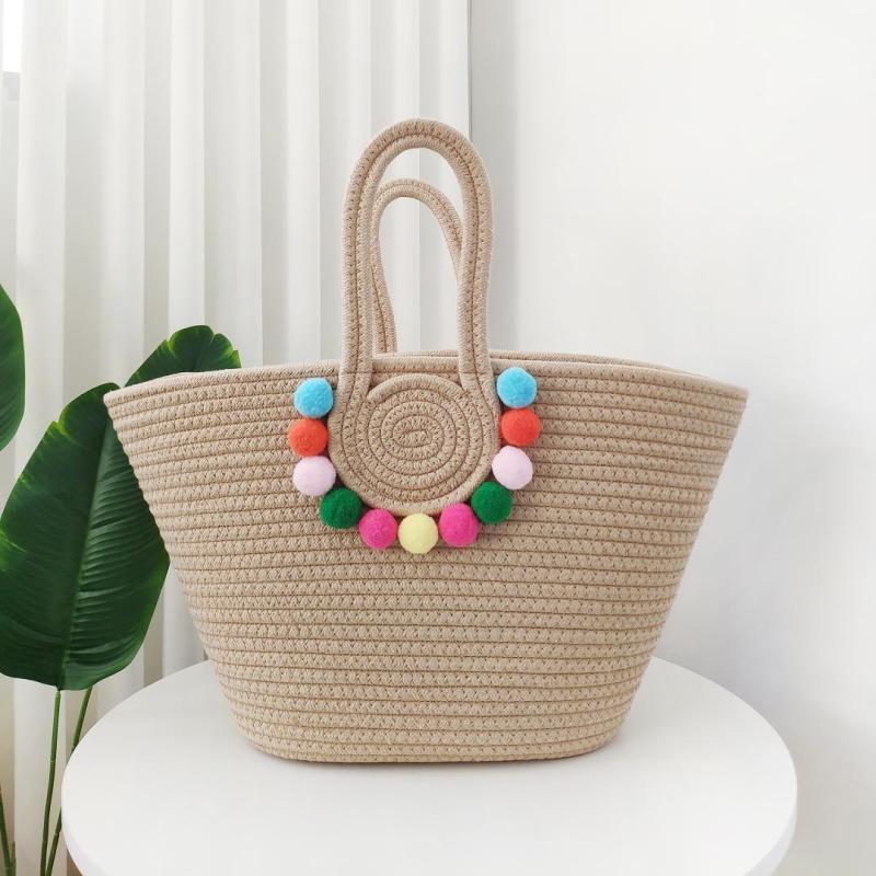 Holiday Beach Simple Cotton Rope Woven Large Capacity Straw Handbag