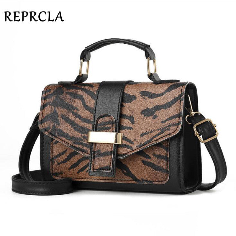 Women Vintage Flap Buckle Design Zebra Pattern PU Crossbody Bag