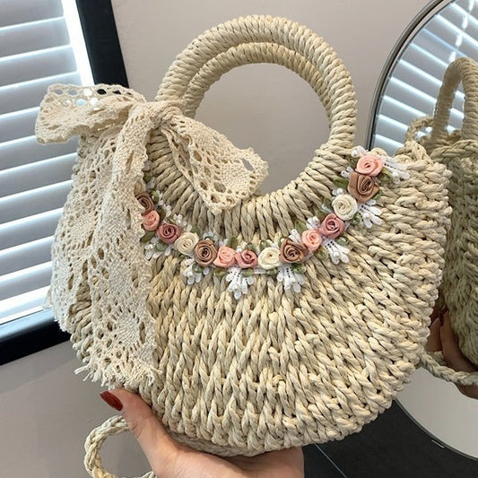 Sac à main de plage tissé à fleurs pour femme, style décontracté et tendance 