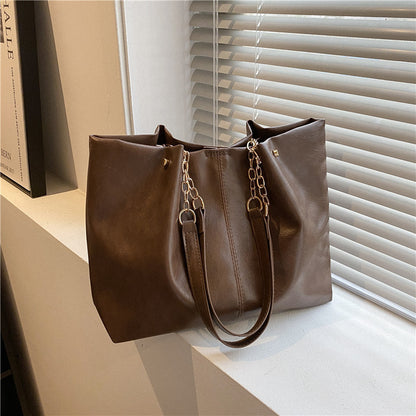 Women'S Fashion Retro Soft Leather Large Capacity Simple Solid Color Shoulder Bag