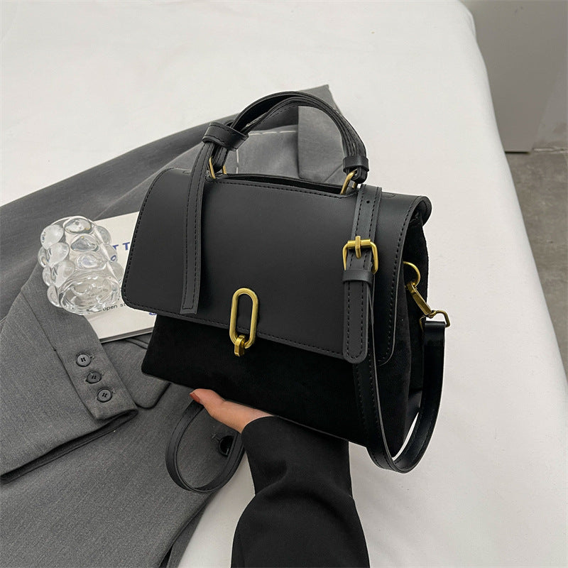 Women Fashion Retro Simple Splicing Suede Shoulder Bag