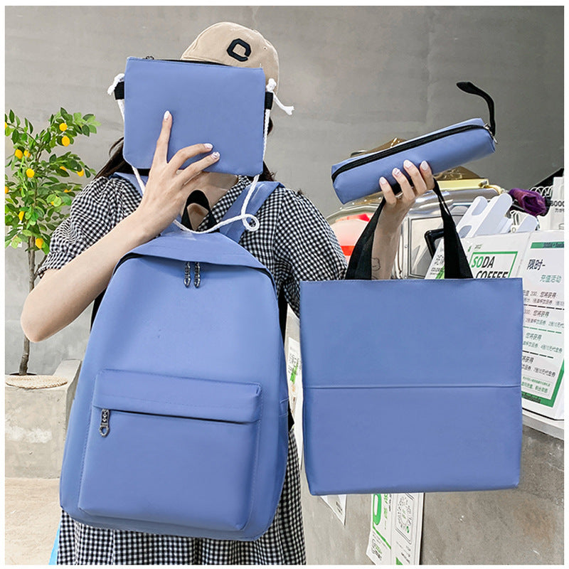 Women Fashionable Casual Solid Color Backpack Four-Piece Set