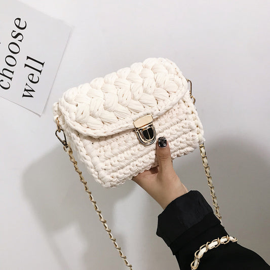 Women Casual DIY Weave Design Flap Buckle Solid Color Crossbody Bag