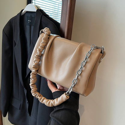 Sac à bandoulière plissé élégant à chaîne de couleur unie pour femme 