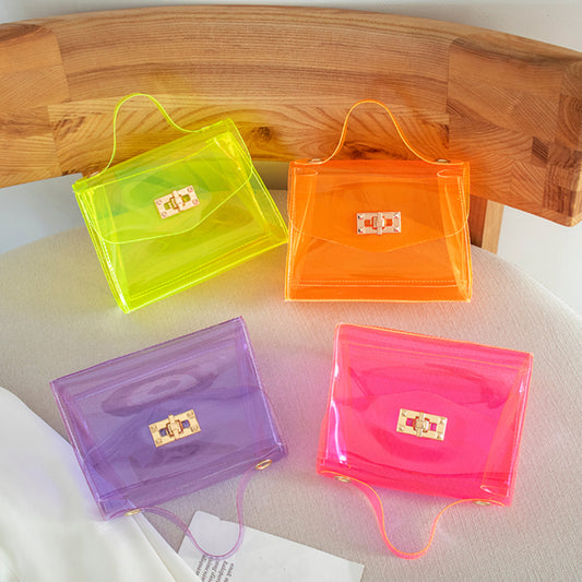 Sac à bandoulière en PVC transparent et uni pour femme, joli modèle à rabat avec boucle 