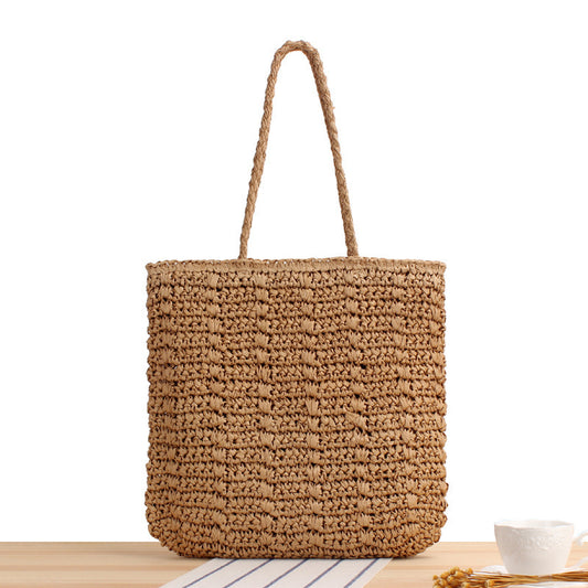 Sac à bandoulière carré vertical en paille tissée pour femme, style rétro, idéal pour les vacances 