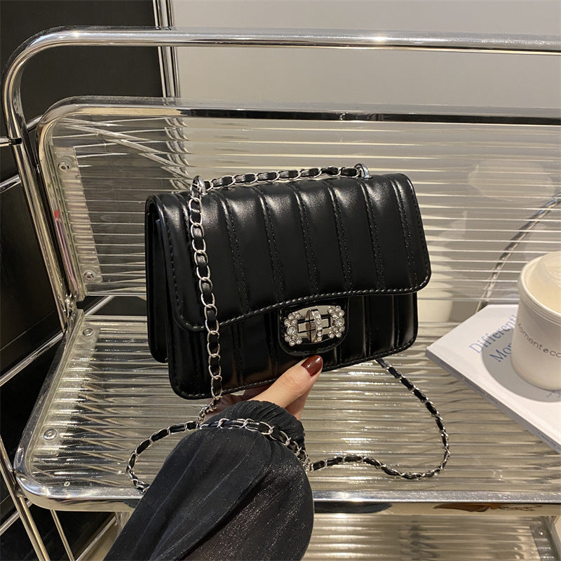 Sac à bandoulière carré plissé à chaîne pour femme, décontracté, couleur unie 