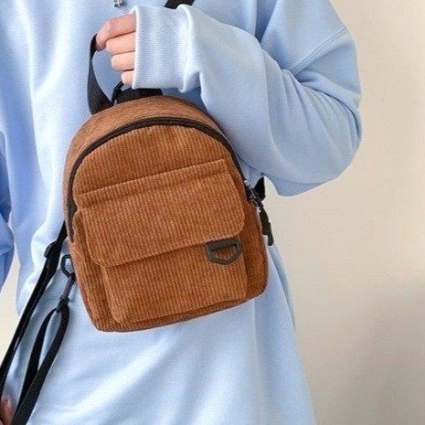 Women Fashion Retro Corduroy Solid Color Backpack