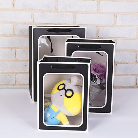 Sac d'emballage de gâteau cadeau en carton blanc simple avec fenêtre transparente et fleurs 