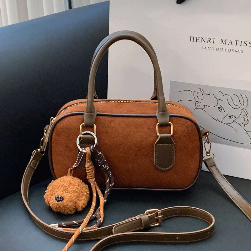 Women Fashion Casual Oval Suede Ornament Handbag