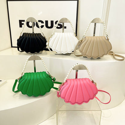 Fashion Solid Color Pearl Chain Shell Shoulder Bag