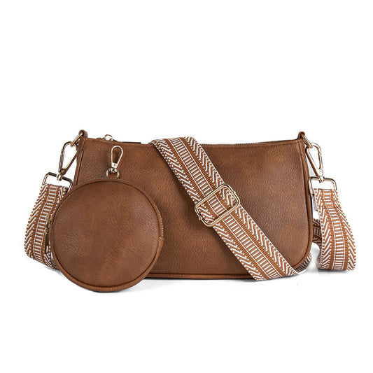 Women Fashion Vintage Square PU Zipper Jacquard Shoulder Strap Crossbody Bag