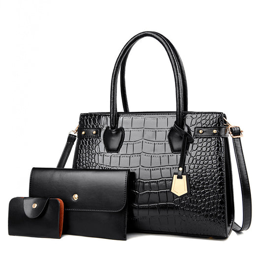 3 In 1 Women Fashion Crocodile Embossed Tote Bag Three Piece Set