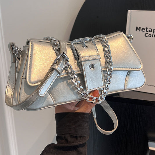 Women Fashion Solid Color Chain Underarm Bag