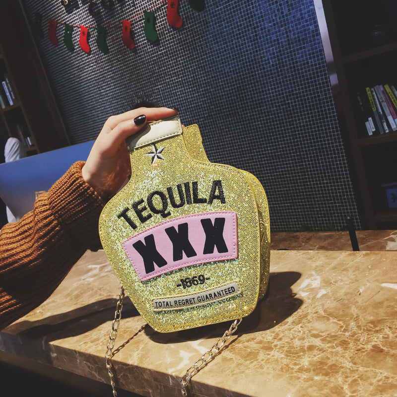 Creative Distinctive Embroidered Letter Sequin Chain Shoulder Bag