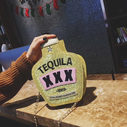 Creative Distinctive Embroidered Letter Sequin Chain Shoulder Bag