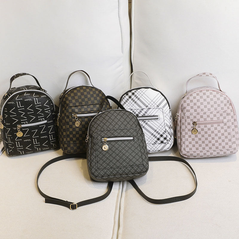 Women Fashion Plaid Pattern Zipper Mini Size School Bag Pu Backpack