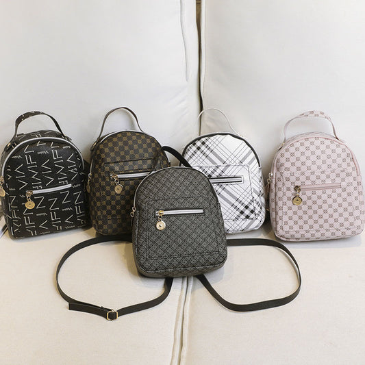 Women Fashion Plaid Pattern Zipper Mini Size School Bag Pu Backpack